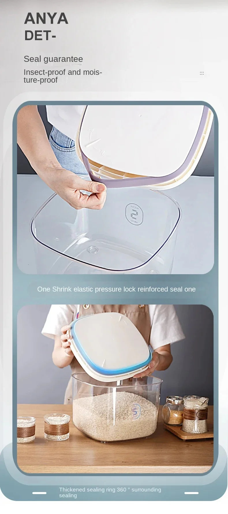 Seal Rice Bucket Vacuum Rice Buckets Cat Food Bucket Pet Food Storage Bucket Dust-proof Grain Jar Glass Jar Home Storage Box