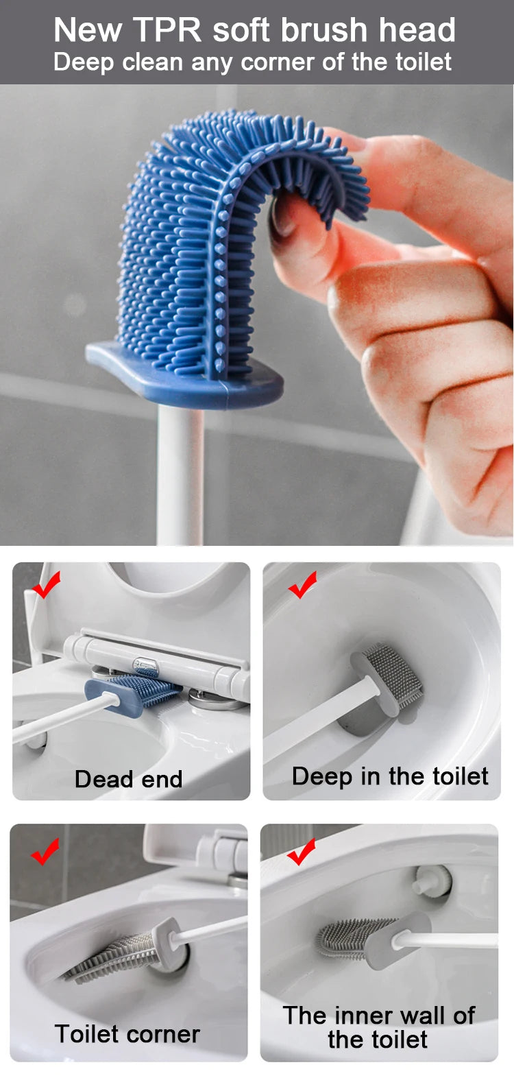 Wall Hanging Toilet Brush Toilet Bowl 2 Cleaning Brushes Silicone Toilet Brush with Holder For Floor Bathroom Accessories Sets