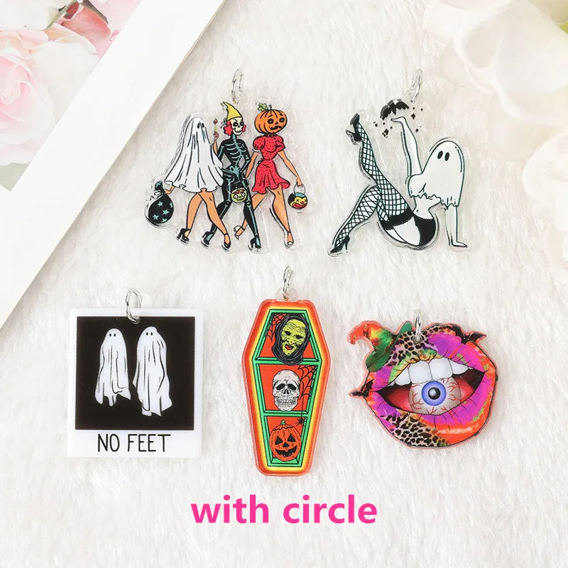 10Pcs Halloween Charms Creative Acrylic Vintage Pumpkin No Feet Ghost Pendant For Keychain Necklace Jewelry Diy Making