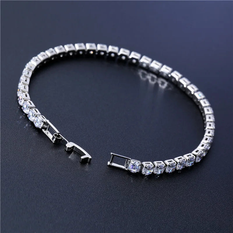 Luxury Hiphop Iced Out 4mm Cubic Zirconia Crystal Tennis Bracelets For Women Men Gold Color Silver Color Bracelet Chain Jewelry
