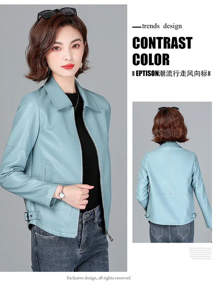New Women Sheepskin Jacket Spring Autumn 2025 Fashion Casual Long Sleeve Short Zipper Leather Coat Loose Split Leather Outerwear