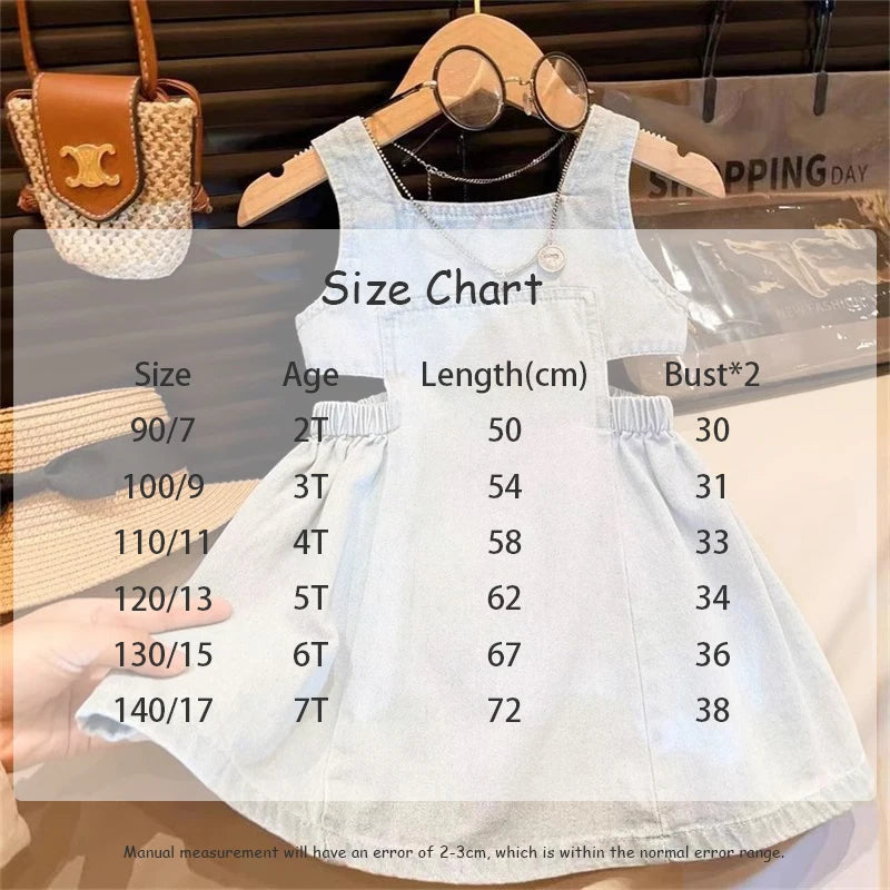 MILANCEL New Summer 2 - 7 Years Old Girls' Blue Denim Sling Dress with Waist - revealing Design - Stylish Summer Outfit
