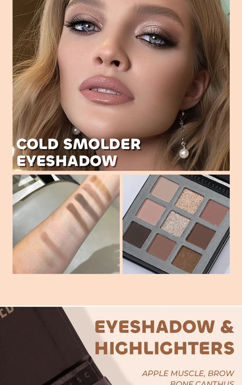 Beauty Glazed 9 Colors Eye Shadow Disc Makeup Palette Matte Shimmer Eye Pigmented Powder Make Up New Warm Earth Color Eyeshadow