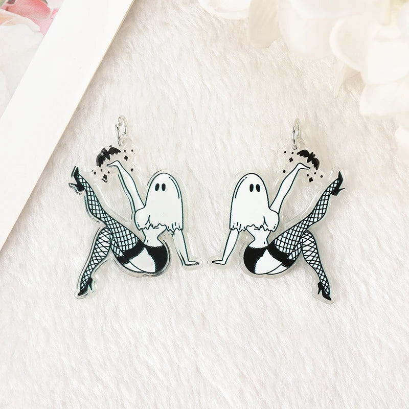 10Pcs Halloween Charms Creative Acrylic Vintage Pumpkin No Feet Ghost Pendant For Keychain Necklace Jewelry Diy Making