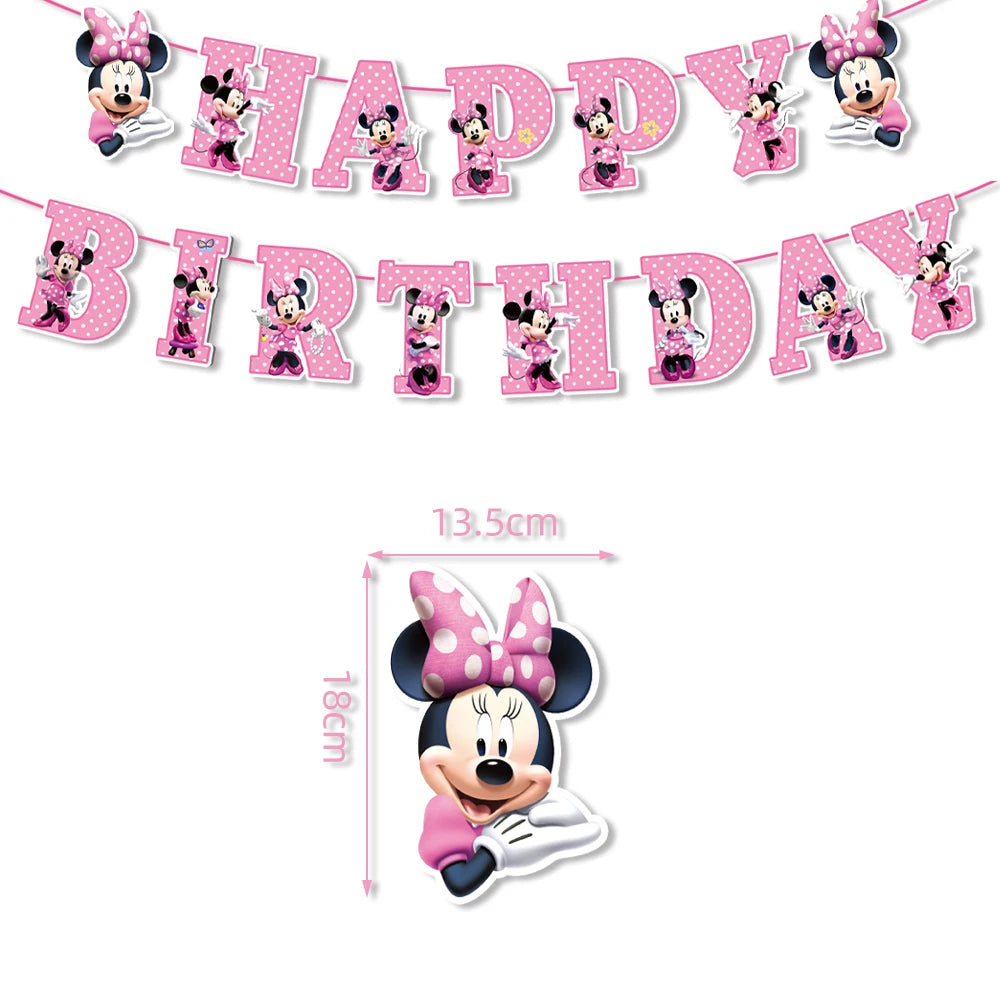 Minnie Mouse Birthday Party Decorate Girls Disposable Tableware Balloon Cups Plates Tablecloth Balloon Baby Shower Party Supply