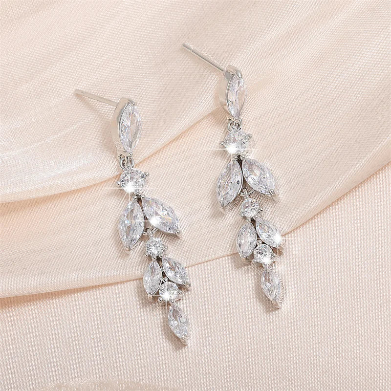 ZAKOL 2023 New Shiny Marquise Leaf Zircon Bridal Earrings AAA Cubic Zirconia Charming Design Drop Earring for Women Wedding