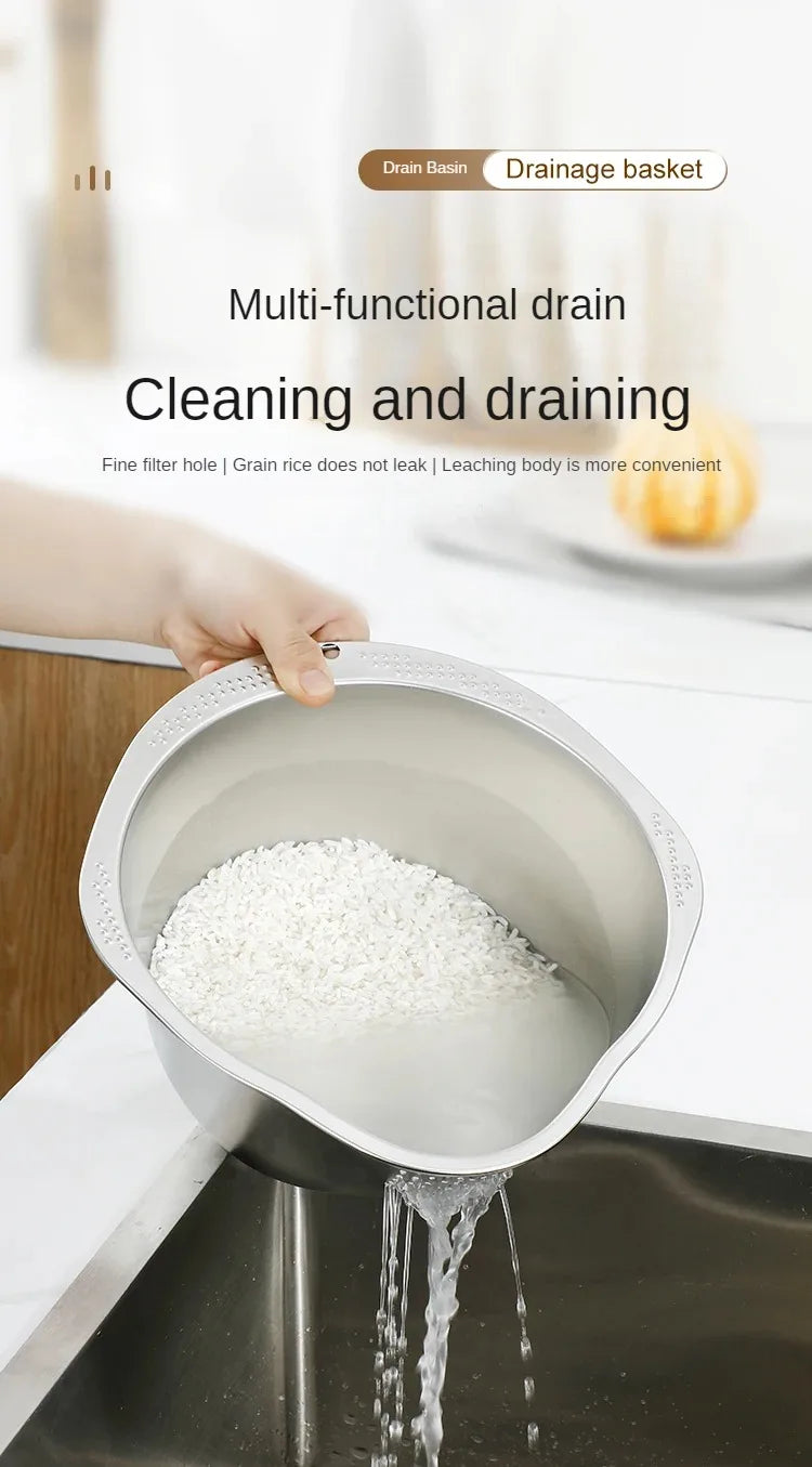 Rice Washer Strainer Bowl Stainless Steel 304 Rice Washing Bowl Rice Sieve Colander Fruit And Vegetable Strainer Kitchen Tools
