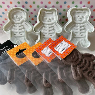 3Pcs Halloween Skull Cookie Cutter 3D Plastic Skeleton Gingerbread Man Biscuit Mold Fondant Pastry Cartoon Cake Decoration