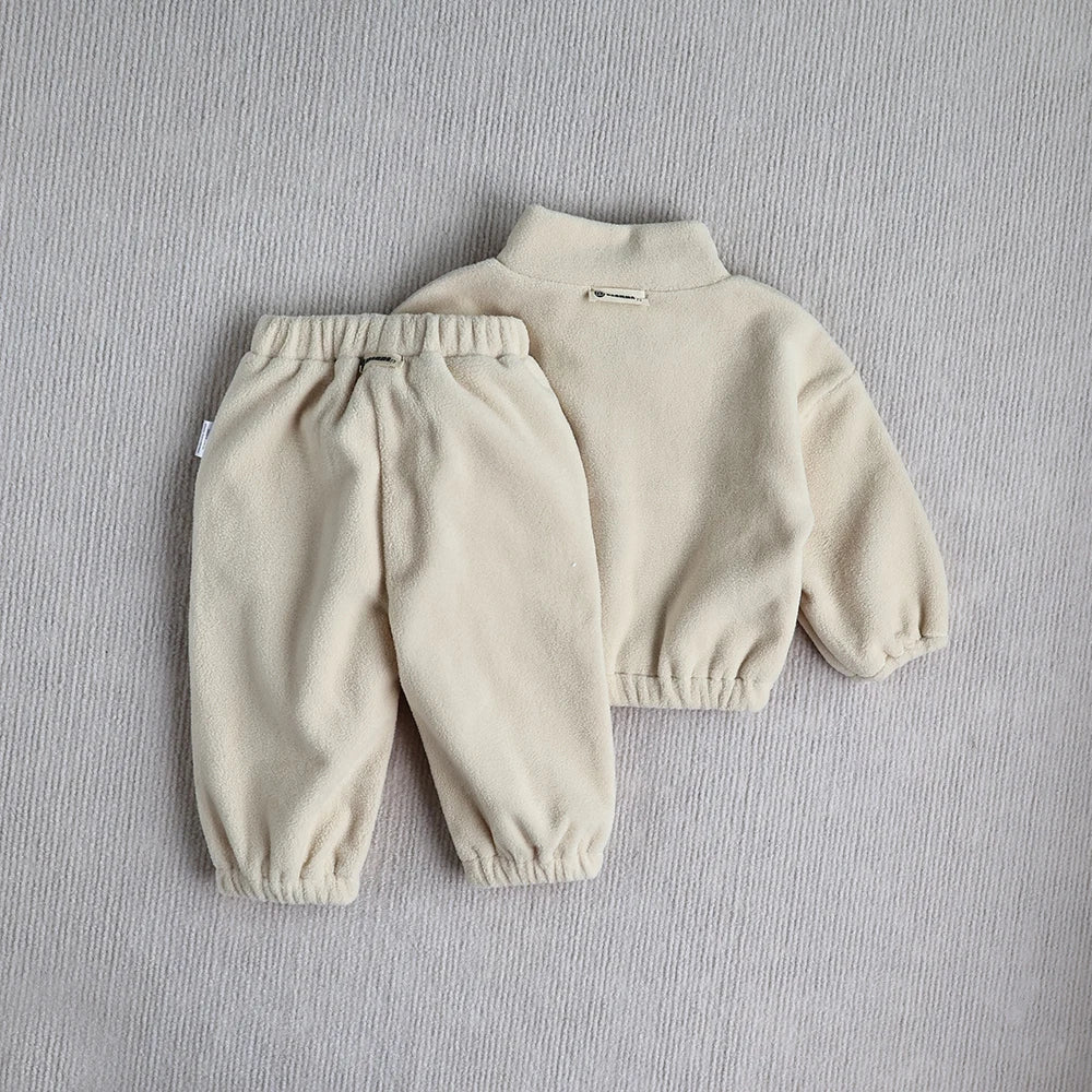 MILANCEL New Autumn Baby Sports Suit Toddler Fleece Solid Color Hoodies Suit Infant Outfit 2PCS