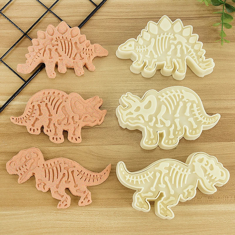 3pcs Dinosaur Shape Cookie Cutters Mold Fondant Biscuit Embossing Mould Handmade DIY Cake Baking Tool Ungle Birthday Party Decor