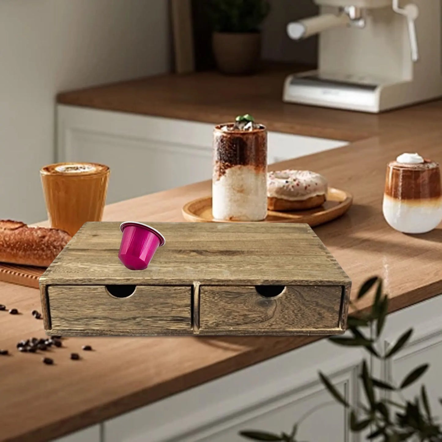 Wooden Coffee Pod Holder Coffee Capsule Drawer Organizer Tea Storage Box for Kitchen Bar Home Coffee Station Organization