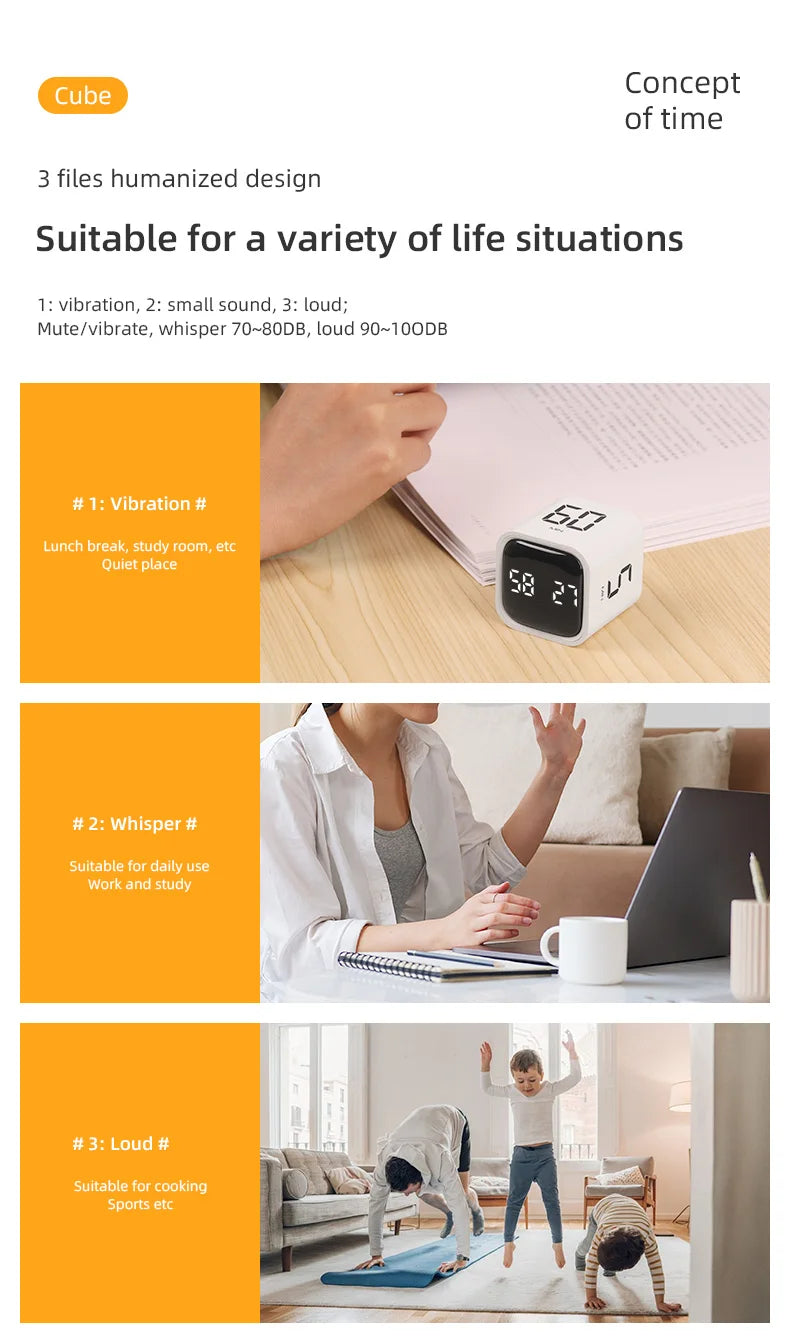 Gravity Flip Timer Silent Vibration Sound Alarm 5-60 Minutes and Custom Countdown Perfect For Working Learning Cooking Study