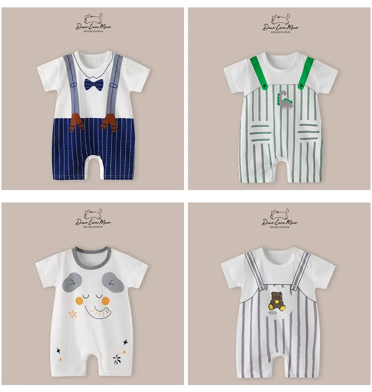 Baby Boys Thin Rompers Baby Girls Short Sleeve Bodysuit Newborn Infants Jumpsuit for Summer New Korean Style Costume
