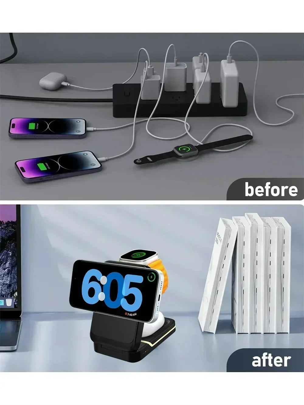 3in1 Magnetic Wireless Charger Station 30W Fast Charging for iPhone 16 15 14 Pro Max iWatch AirPods Phone Adapter Stand