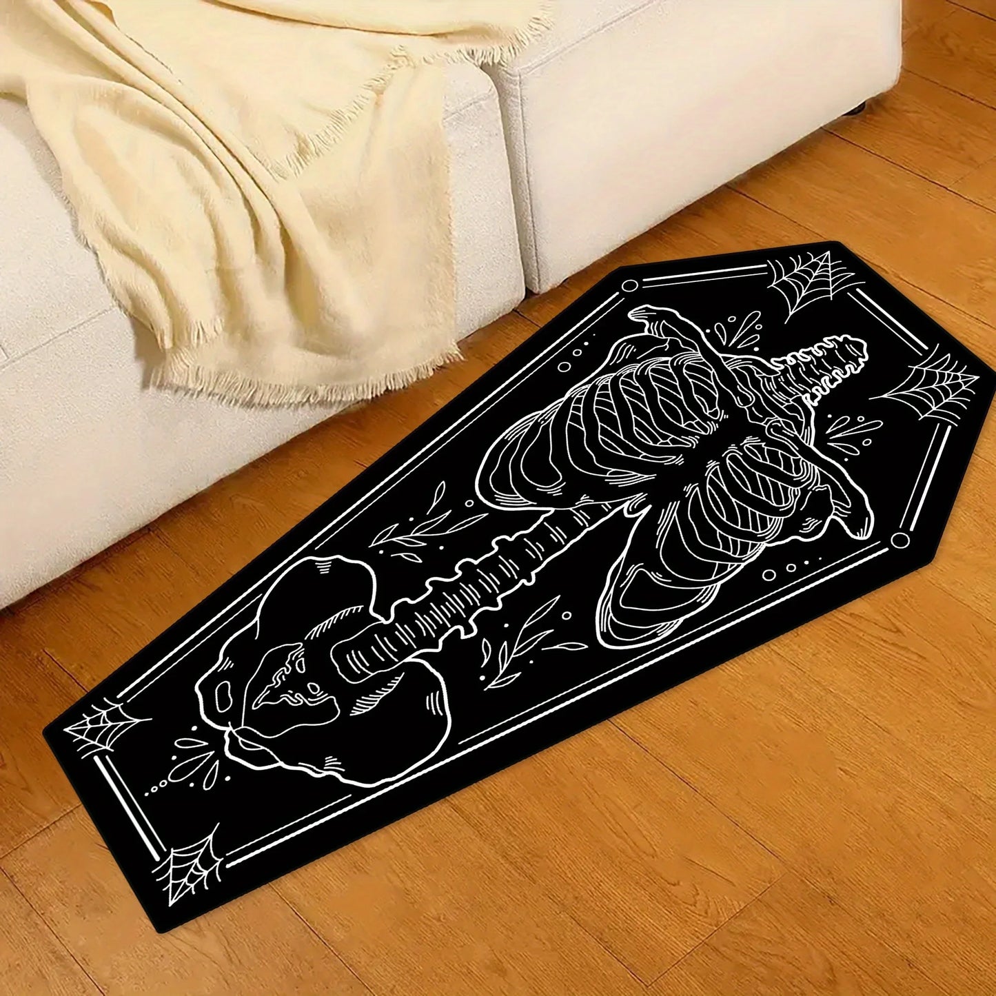 VIKAMA Gothic Coffin Shape Carpet Human Skeleton Pattern Soft Non-Slip Diablo Living Room Bedroom Halloween Party Decoration