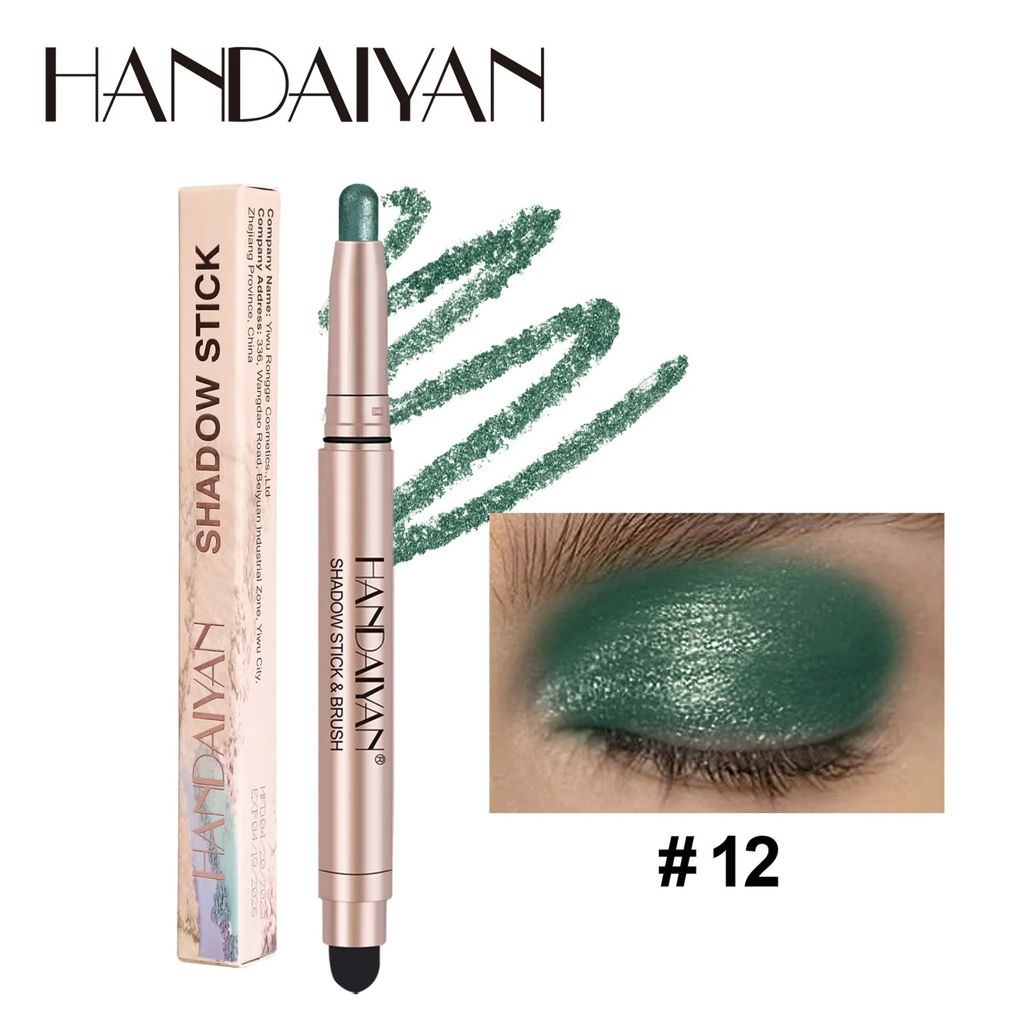 12 Colors Eyeshadow Stick Double Head Waterproof Long Lasting Metallic Shimmer Highlighter Cream Pen with Brush for Eyes