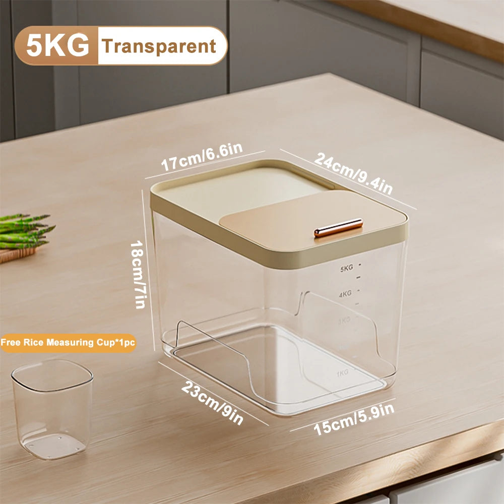 10KG Rice Container Rice Storage Box Pet Food Container Sealed Cereal Dispenser with Buckle Insect Proof Grain Kitchen Organizer