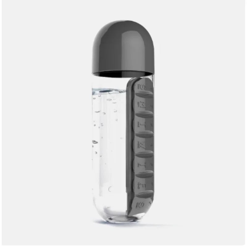 2 in 1 600ml 7 Grids Medicine Box Water Cup Sports Plastic Water Bottle Combine Daily Pill Boxes Organizer Drinking Bottles