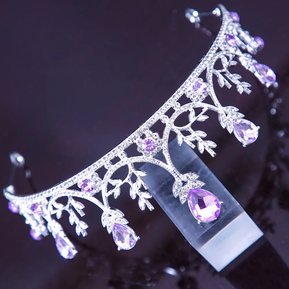 DIEZI Baroque Princess Queen Bridal Crown Purple Crystal Tiara For Women Wedding Vintage Crown Hair Dress Accessories Jewelry