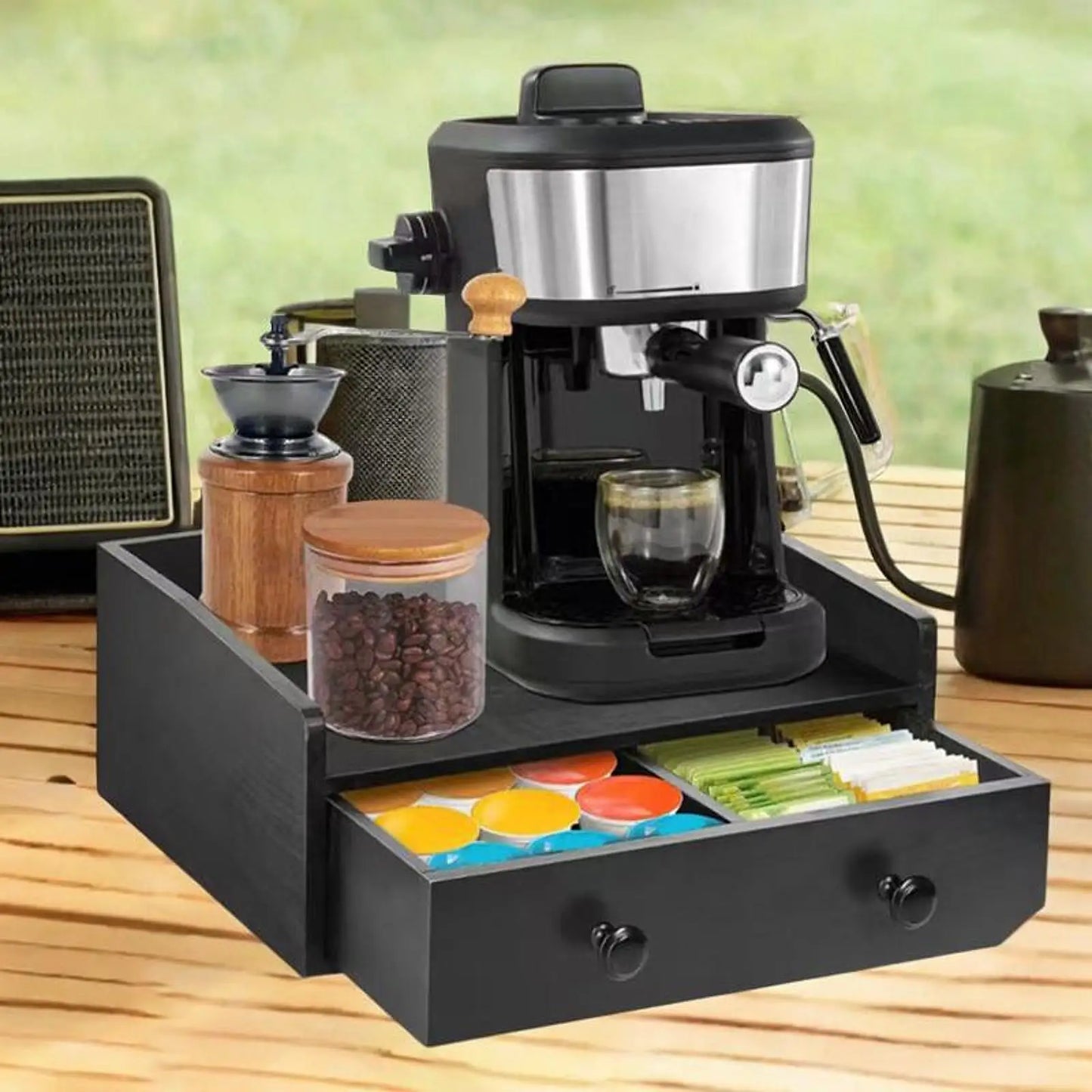 Wooden Coffee Pod Holder Coffee Capsule Drawer Organizer Tea Storage Box for Kitchen Bar Home Coffee Station Organization