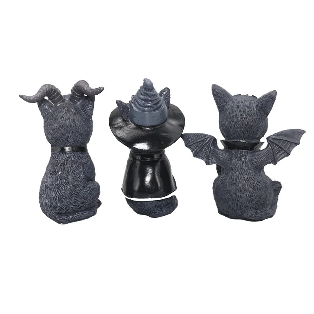 Black Cat Statue Mysterious Cute Cat Witch Cat Figurine Witches Decor Desk Ornament Hand-Painted Sculpture for Halloween 1PC