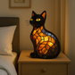 New Durable Stained Glass Cat Lamp Cats Stained Resin 3D Cute Tabletop Retro High Quality Pet Led Table Light Home Bedroom