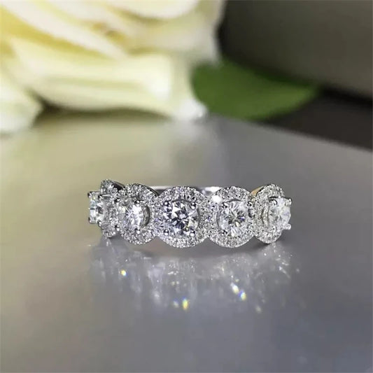 New Women's 925 Sterling Silver Wedding Ring Band Bling Zircon Stone Bridal Promise S925 Rings Anniversary Ring Trendy Jewelry
