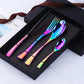 4 PCS Flatware Box Cutlery Stainless Steel Dinnerware Set Rainbow Colorful Silverware Tableware Hotel Party Kitchen Gift Talher