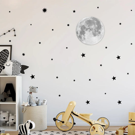 Cartoon Moon Gold Stars Wall Sticker Vinyls Nursery Kids Wall Decals Childrens Room Wallpaper Posters Interior Home Decoration