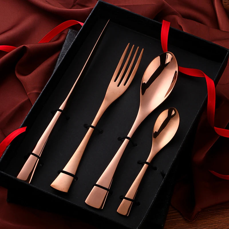 4 PCS Flatware Box Cutlery Stainless Steel Dinnerware Set Rainbow Colorful Silverware Tableware Hotel Party Kitchen Gift Talher