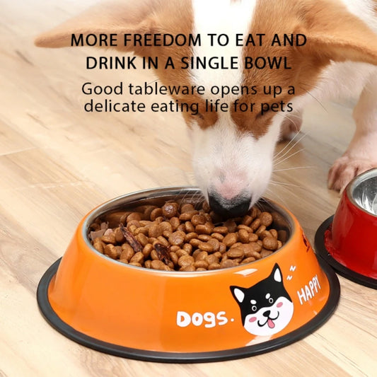 New Multicolor Stainless Steel Dog Cat Bowl Non-Slip Durable Anti-Fall Eat Drink Pet Food Container Feeder Dish Bowl