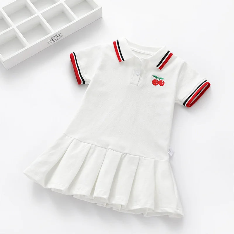 Girls summer dress new children's polo pleated dress short sleeve college style dresses WT26