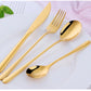 4Pcs Luxury 304 Stainless Steel Tableware Set Silverware Fork Spoon Knife Travel Cutlery Set Gold Portable Camping Flatware Set