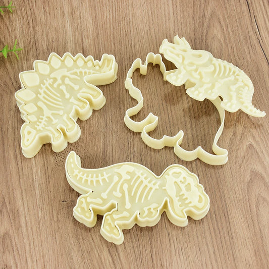 3pcs Dinosaur Shape Cookie Cutters Mold Fondant Biscuit Embossing Mould Handmade DIY Cake Baking Tool Ungle Birthday Party Decor