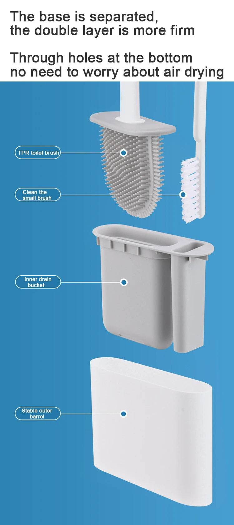 Wall Hanging Toilet Brush Toilet Bowl 2 Cleaning Brushes Silicone Toilet Brush with Holder For Floor Bathroom Accessories Sets