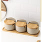 Japanese Style Ceramic Seasoning Jar Bamboo lid Spice jar With Spoon Kitchen Sugar Salt Spices Storage Box Household Container