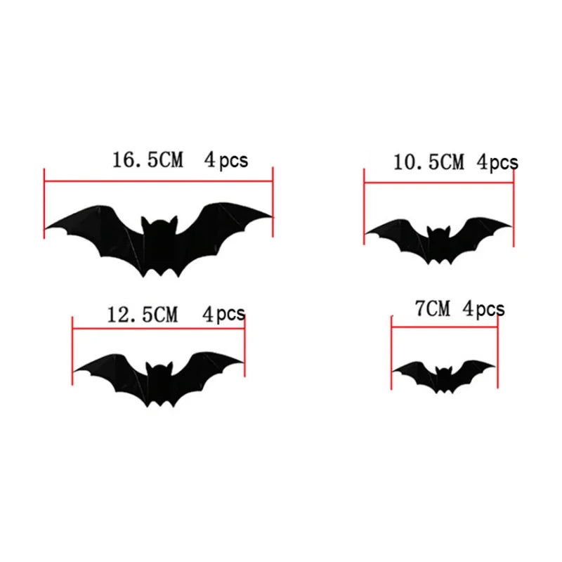 16pcs Halloween 3D Black Bat Wall Stickers Removable Halloween DIY Wall Decal Halloween Party Decoration Horror Bats Stickers