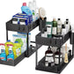 New 2 Tier Under Sink Organizer Sliding Cabinet Basket  Kitchen Organizer Organizer Storage Rack with Hooks Hanging Cup Bathroom