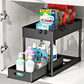 New 2 Tier Under Sink Organizer Sliding Cabinet Basket  Kitchen Organizer Organizer Storage Rack with Hooks Hanging Cup Bathroom