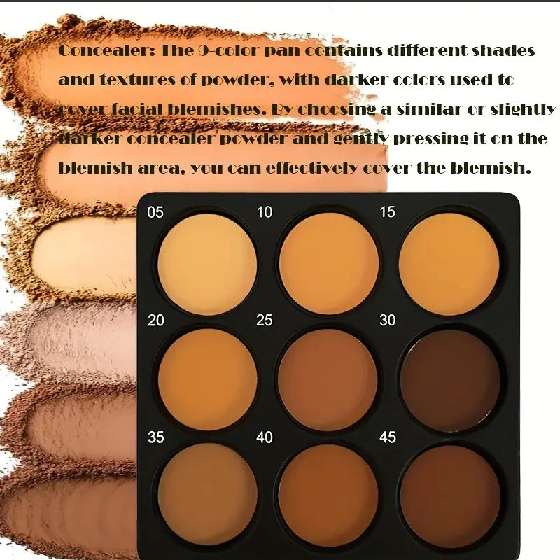 9-farbiger wasserfester Kontur-Concealer, matte Palette, pinselfrei, mittlere bis dunkle Farbtöne, 3D-Sculpting, Ölkontrolle, lang anhaltender Halt
