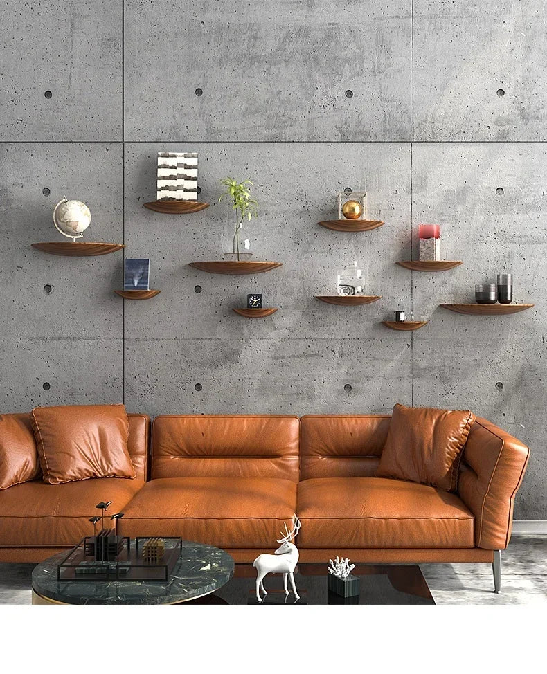 Semicircle Wooden Wall Shelf Background Wall Hanging Projector Display Stand Suspension Home Decoration Storage Organization