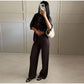 Fashion Knitted Long Pants Sets For Women Elegant Short Sleeve Lapel Single Breasted Cardigan Wide Leg Trousers 2 Pieces Suits