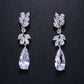 LXOEN Marquise Cut Flower Zirconia Crystal Long Drop Earrings for Women Shiny Leaf CZ Stone Bridal Wedding Jewelry