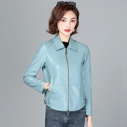 New Women Sheepskin Jacket Spring Autumn 2025 Fashion Casual Long Sleeve Short Zipper Leather Coat Loose Split Leather Outerwear