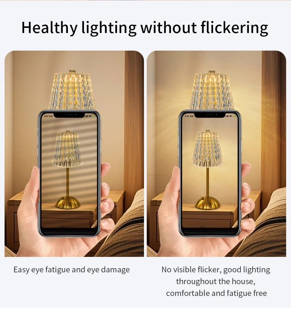 Crystal Led Table Lamp Rechargeable Book Light Night Light for Reading Bedside Bedroom Atmosphere Retro Hotel Bar Decor Dimmable