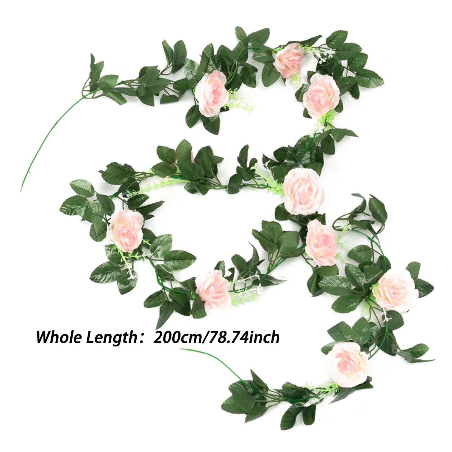 200cm Rose Artificial Flowers Vine LED String Lights For Wedding Garland Home Decor Fake Rose Rattan Hanging Wall Arch Ornament