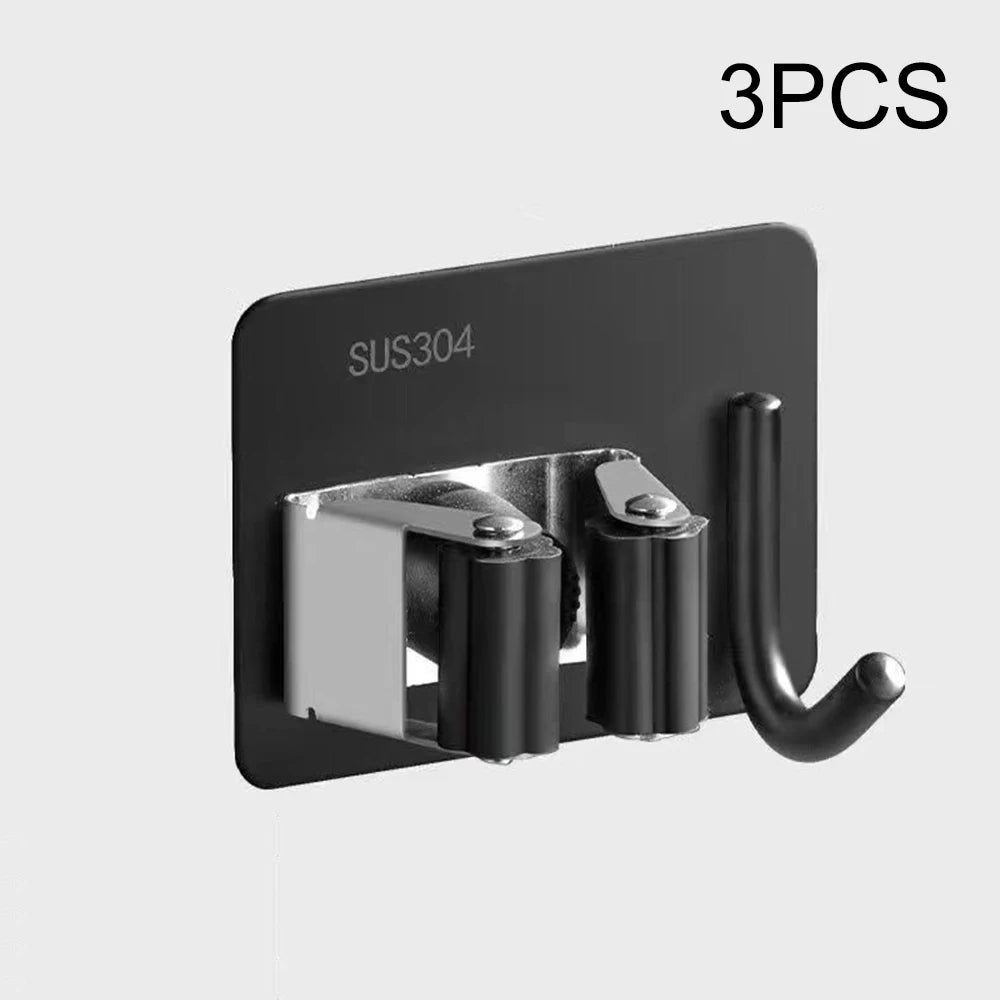 1PC/3PCS/6PCS/9PCS Mop Hook Perforation-Free Bathroom Storage Device Sticky Broom Hanger Wall Hanging Mop Clip