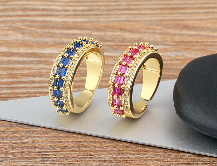 Nidin Light Luxury Cubic Zirconia Open Adjustable Rings For Women Fashion 5 Colors Gold Plated Finger Statement  Jewelry Gift