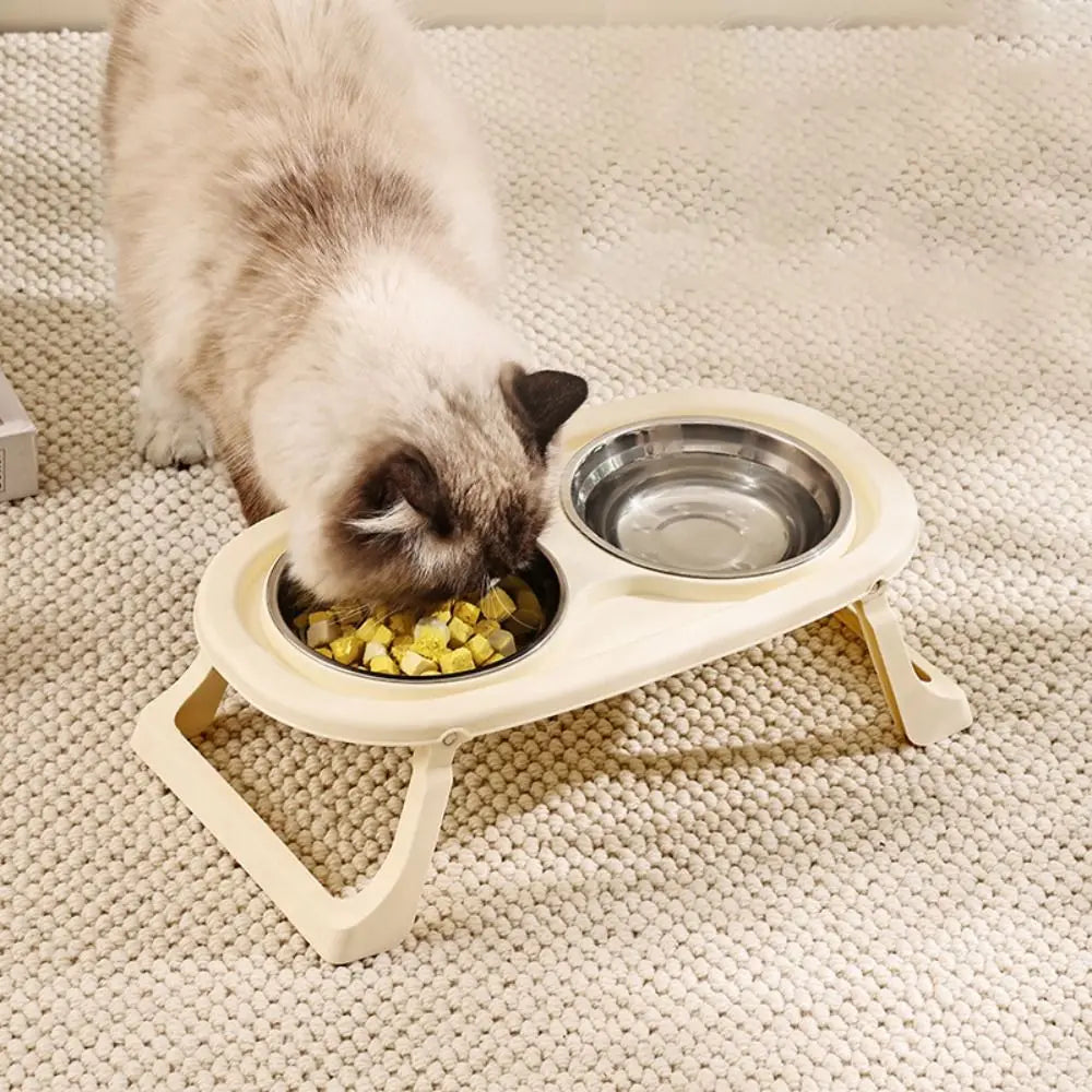 Cat Double Bowl With Stand Non-Slip 2-in-1 Dog Food Bowl Large Capacity Portable Pet Food Container Pet Supplies