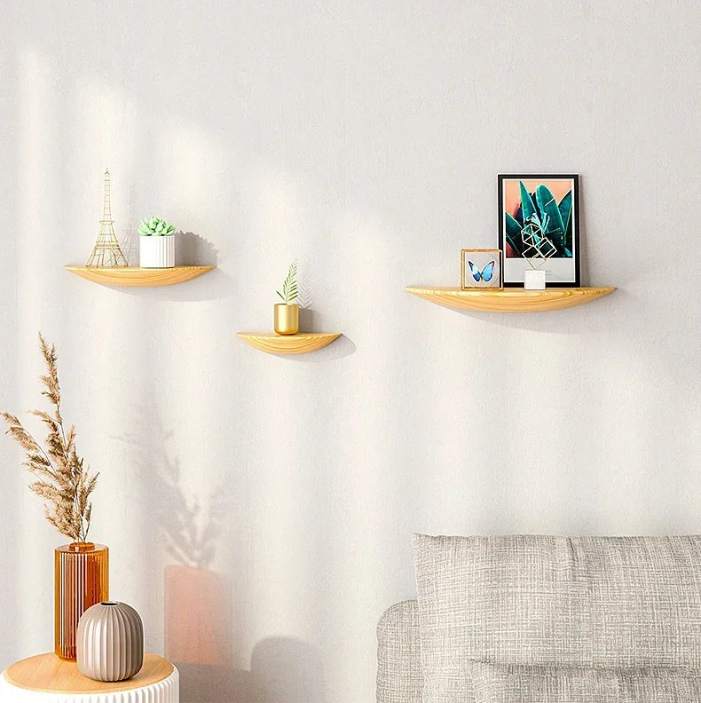 Semicircle Wooden Wall Shelf Background Wall Hanging Projector Display Stand Suspension Home Decoration Storage Organization